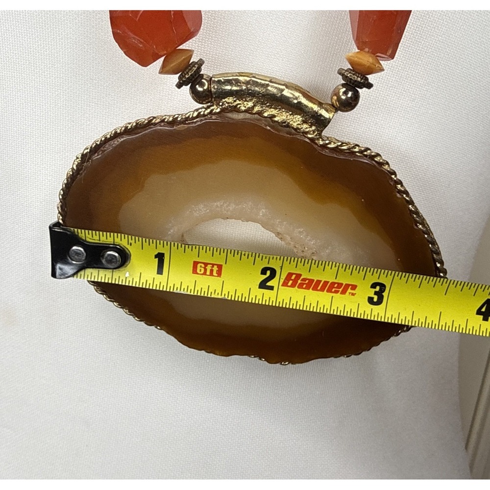 Chicos Agate Slice Pendant Necklace with Turquoise Orange White Beads Suede Cord - Picture 2 of 5